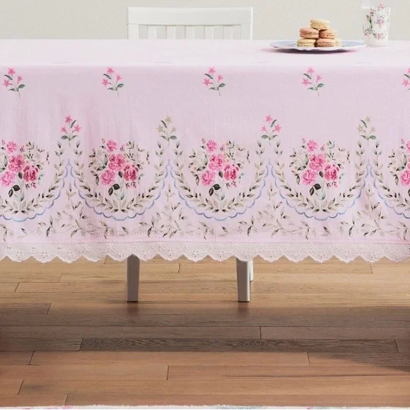 LoveShackFancy & Pottery Barn Pink  Floral Tablecloth – 70” x 90” – 100% Cotton - Picture 3 of 9